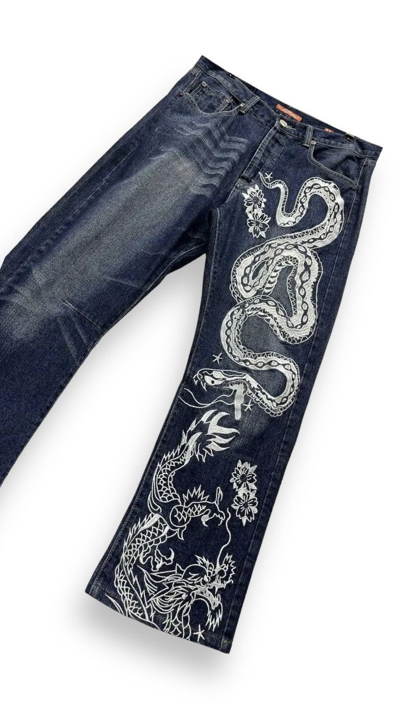 Ed Hardy 💥VERY RARE🔥ED HARDY Snake & Dragon Embroidered Tattoo Wear Size US 33 - 2 Thumbnail