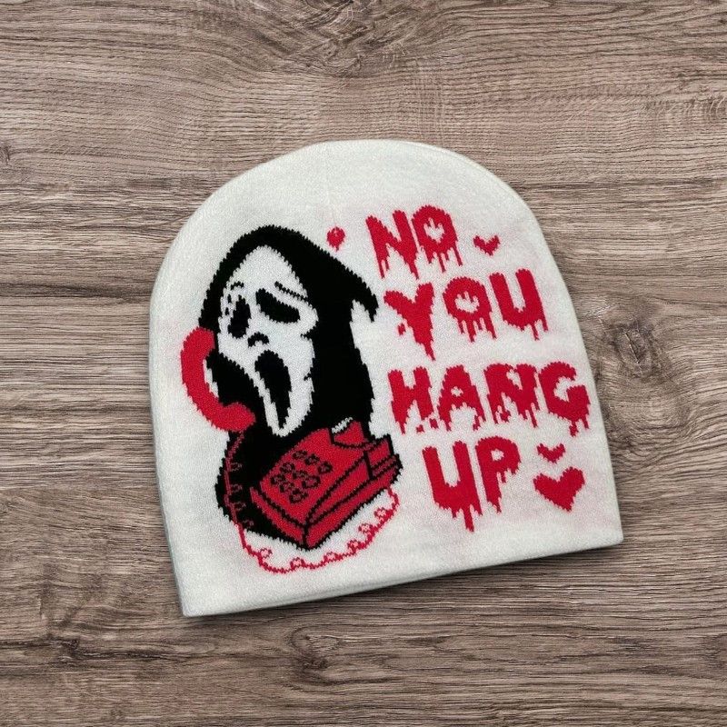 Other Y2K ALT Grunge Scream Beanie | PUNK Skull Horror White Hat Size ONE SIZE - 1 Preview