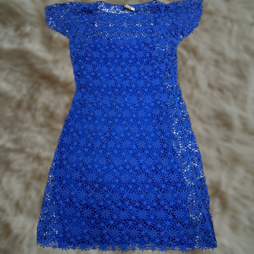 Ralph Lauren Lauren Ralph Lauren Dress Womens Crochet Overlay Blue Short Sz S Size 28" / US 6 / IT 42 - 1 Thumbnail