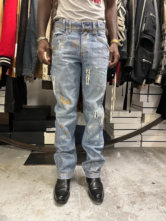 Designer × Dolce & Gabbana × Vintage AW2005 Dolce & Gabbana Painted Blue Denim Jeans Size US 30 / EU 46 - 2 Thumbnail