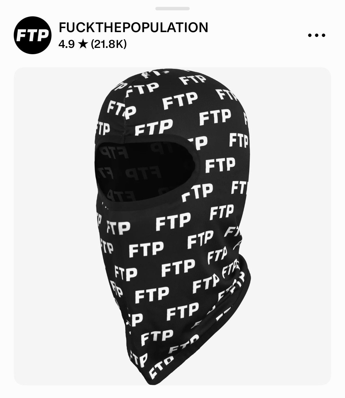Fuck The Population FTP balaclava brand new Size ONE SIZE - 1 Thumbnail