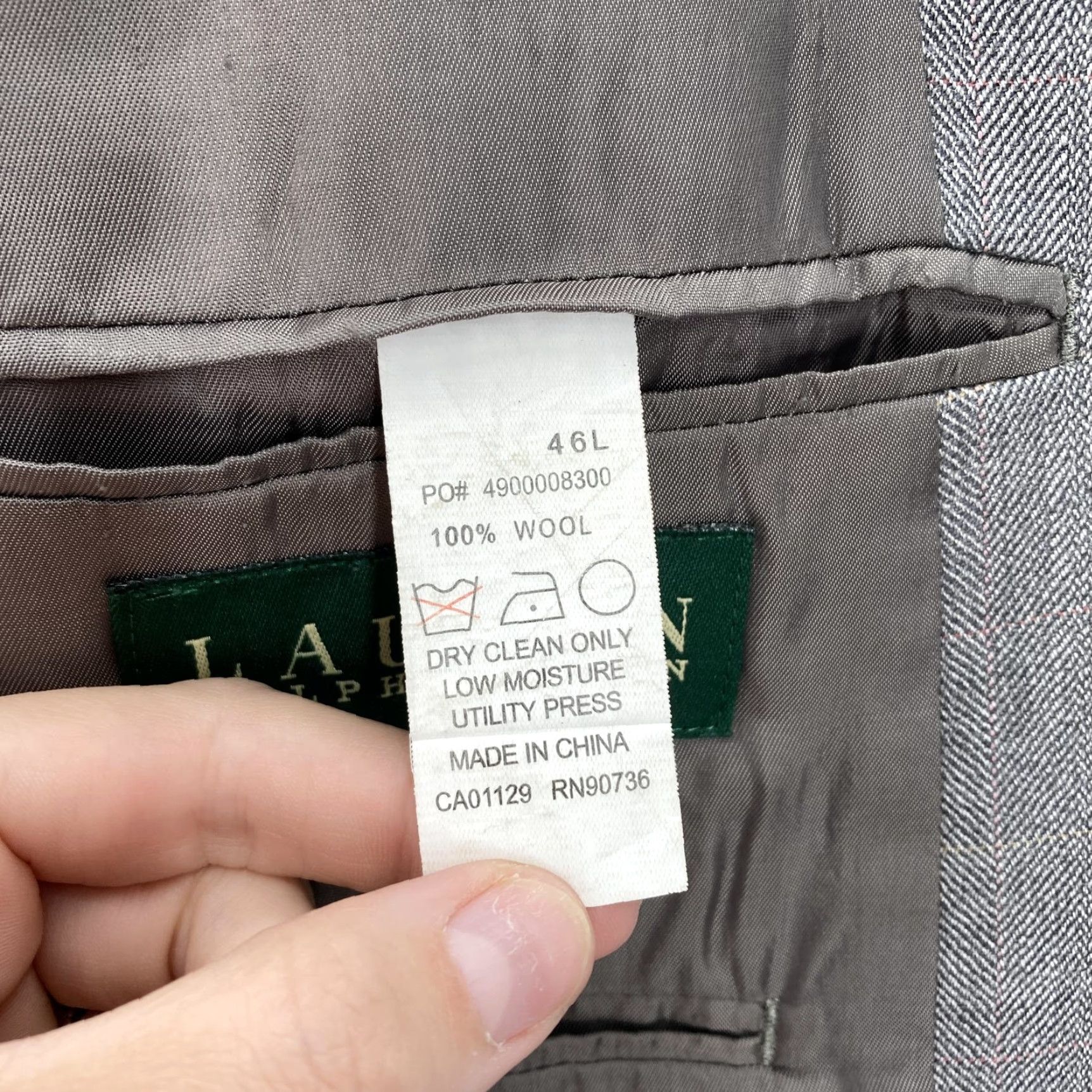 Ralph Lauren VINTAGE Lauren Ralph Lauren Blazer Mens 46L Gray Plaid Wool Two-Button LRL Sport Coat Dressy Formal Wedding Biz Mens Size 46R - 6 Thumbnail