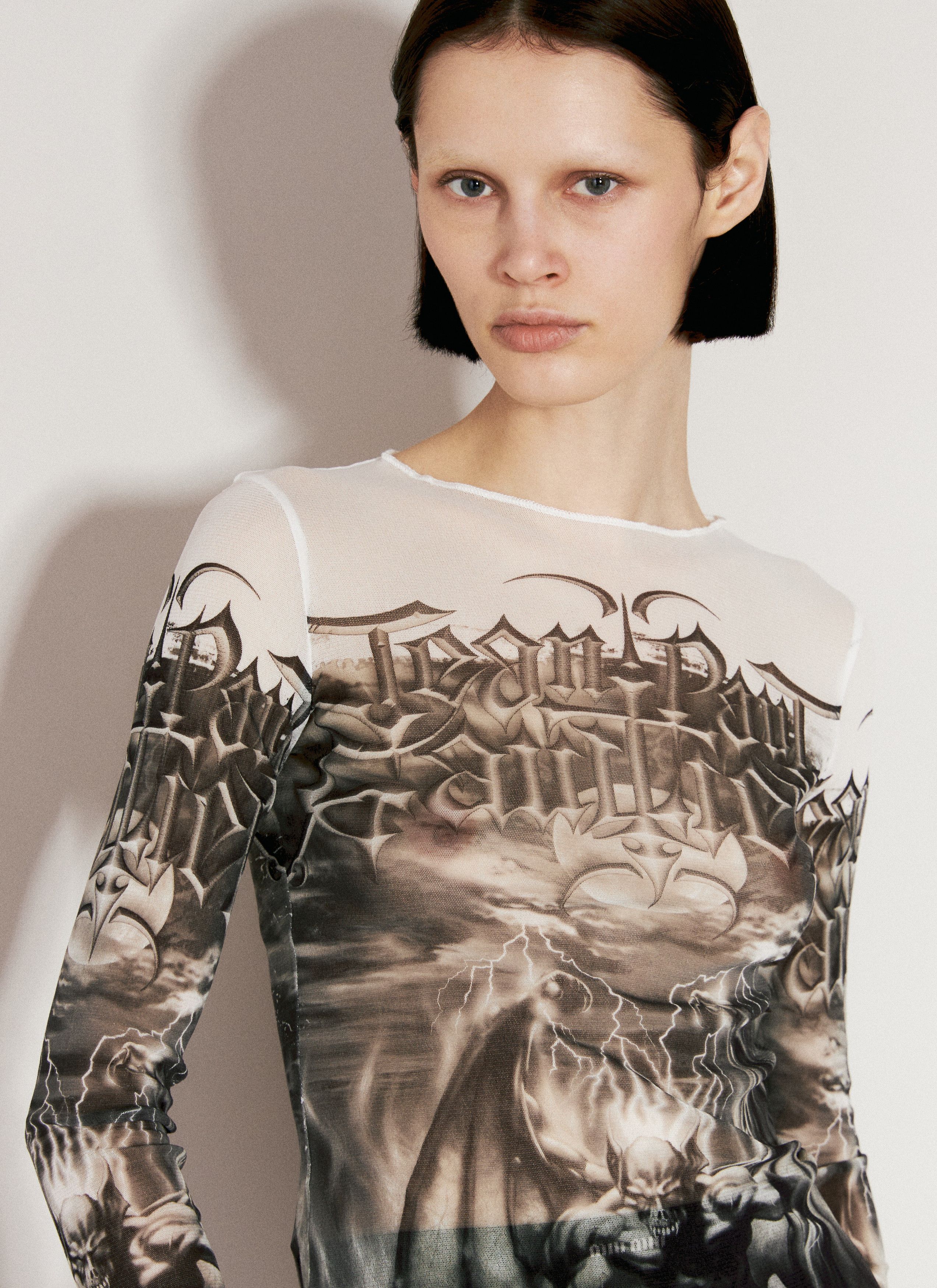 Jean Paul Gaultier o1tko10526 L/S Diablo-printed Mesh Top in Black/White Size S / US 4 / IT 40 - 4 Thumbnail