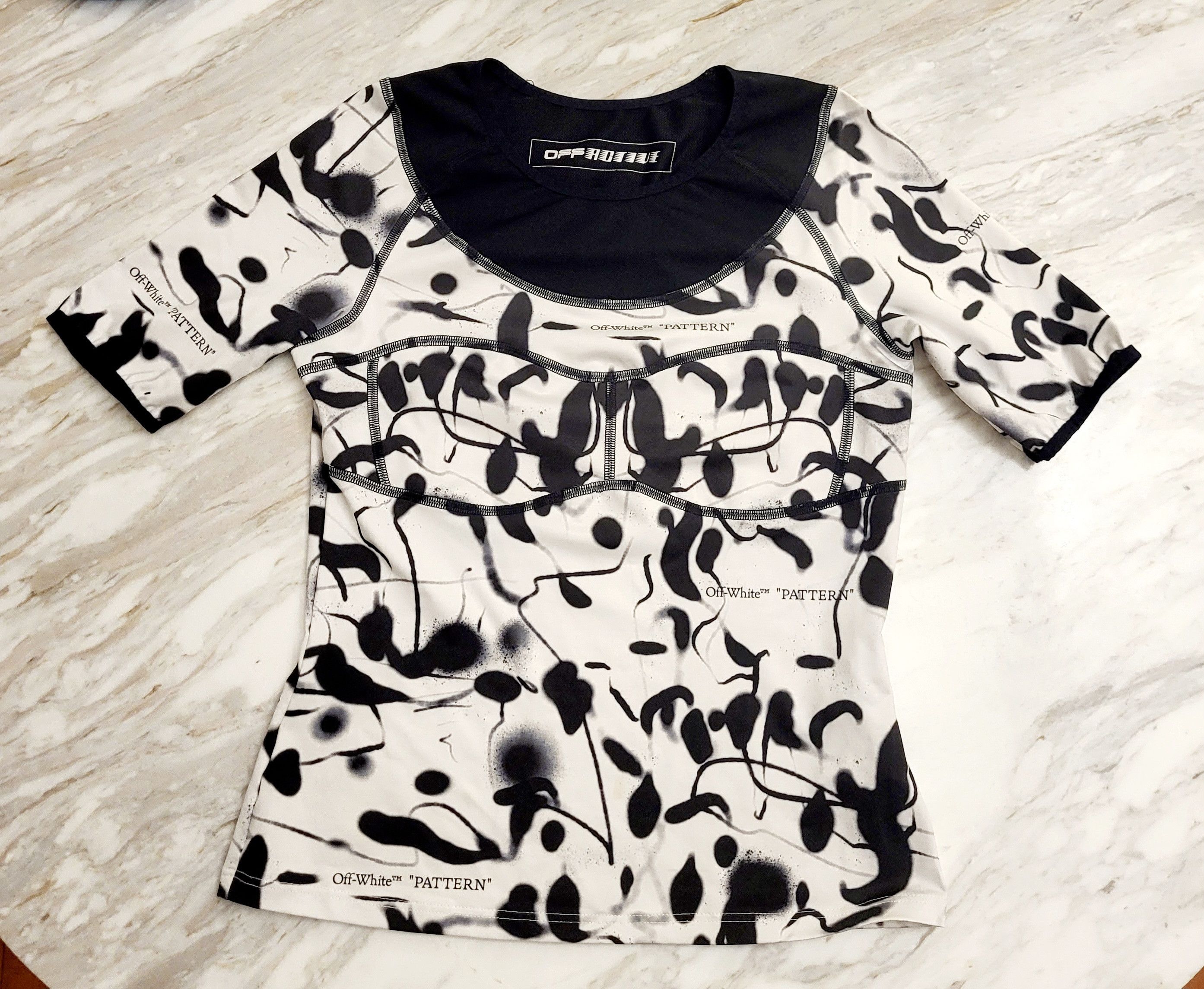 image of Off White Futura Abstract Print Bodycon Top in Black White, Women's (Size Small)