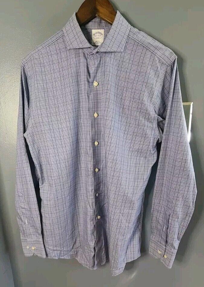 Brooks Brothers Brooks Brothers 346 Men's 15 1/2-4/5 White Blue Slim Fit Size 38R - 1 Thumbnail