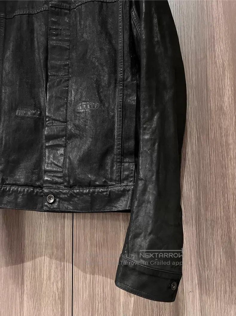 Rick Owens Wax-Coated Leather Sleeve Denim Jacket