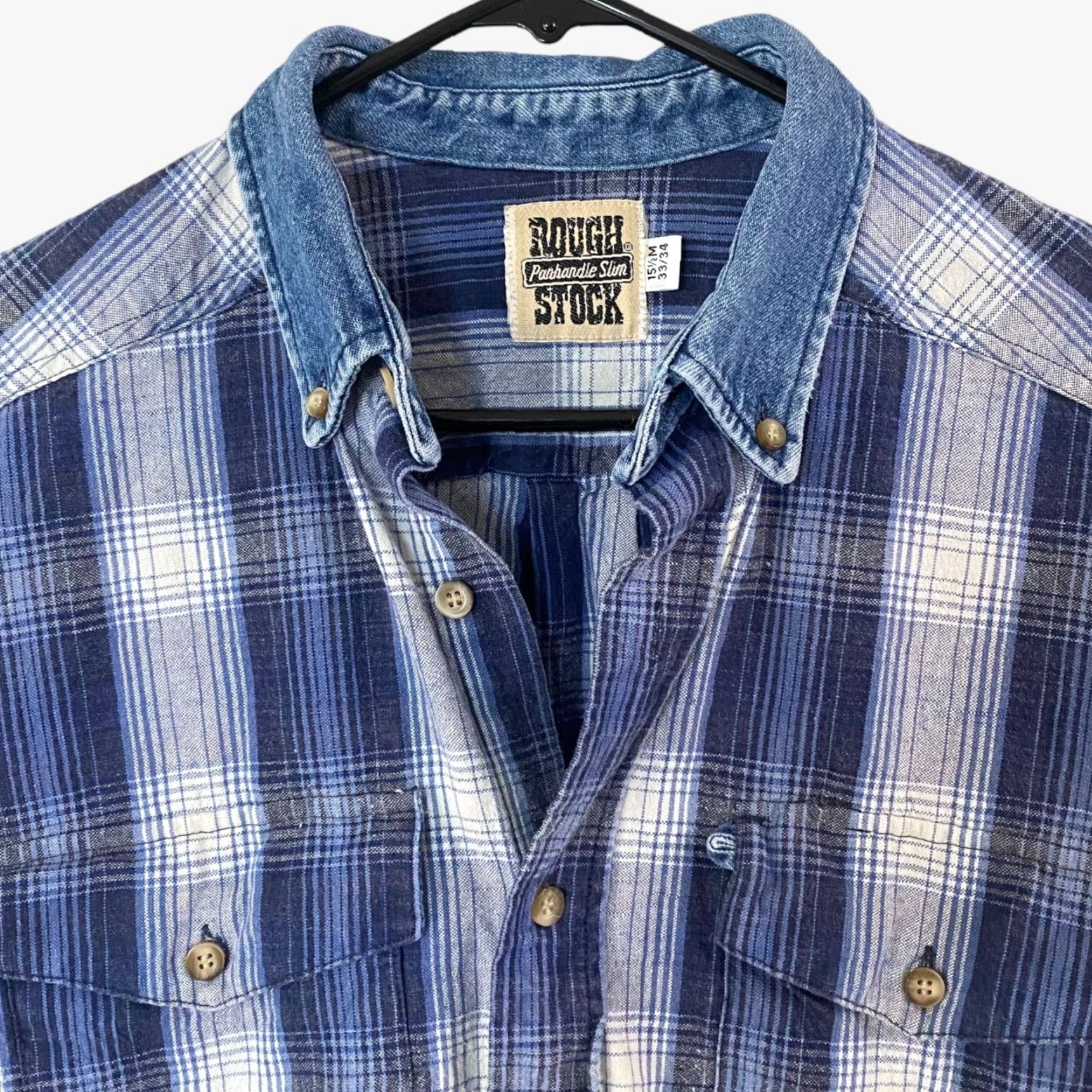 Vintage VINTAGE Rough Stock Western Button-Up Shirt Men Medium Blue Plaid Long-Sleeve Block/Collar Size US M / EU 48-50 / 2 - 5 Thumbnail