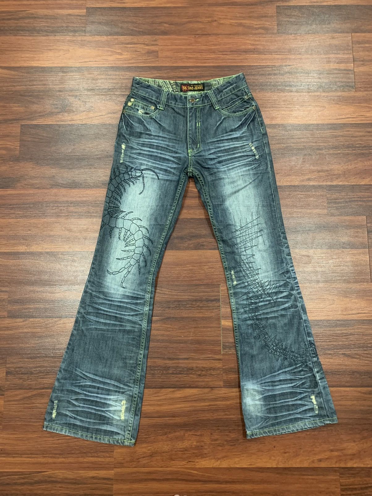 If Six Was Nine Ba Dao Embroidered Flared Jeans Pants ( unisex ) Size US 29 - 2 Thumbnail