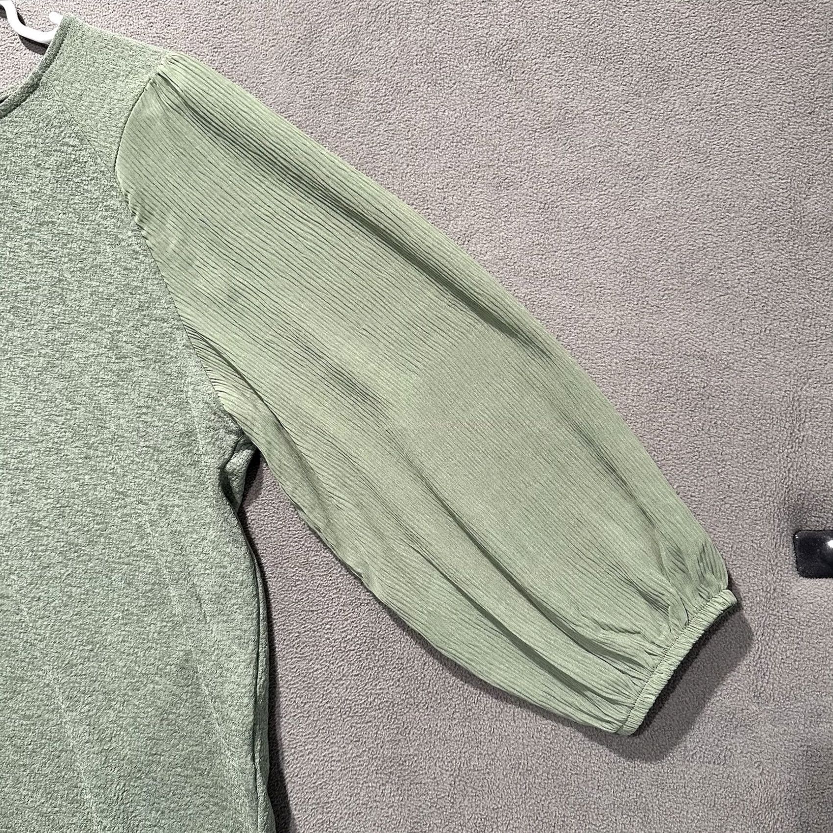 Vintage Simply Vera Vera Wang Blouse Womens M Green Ruched Balloon Sleeve Top Size M / US 6-8 / IT 42-44 - 4 Thumbnail