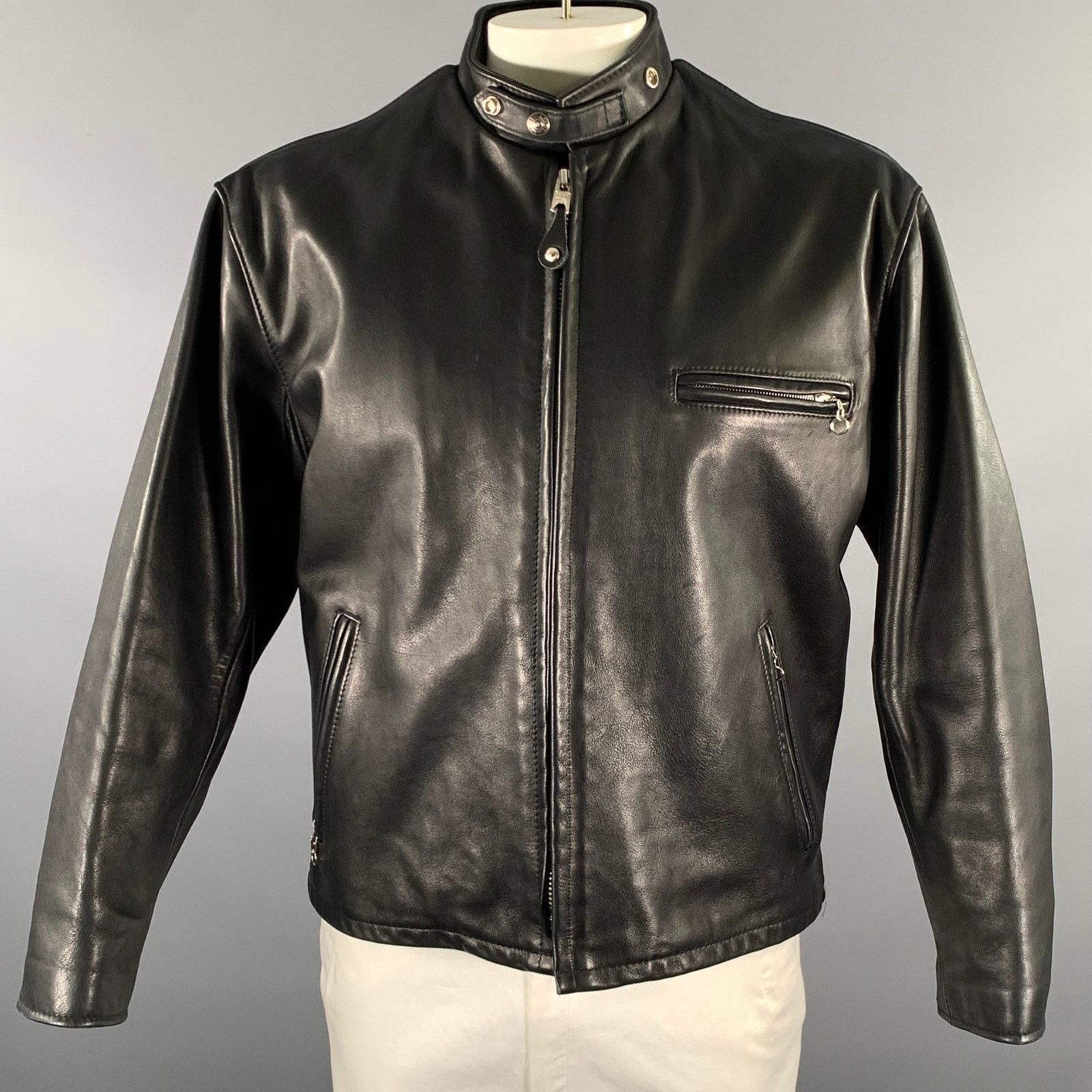 Schott SCHOTT Size 46 Black Leather Moto Racer Jacket Size US XL / EU 56 / 4 - 1 Thumbnail
