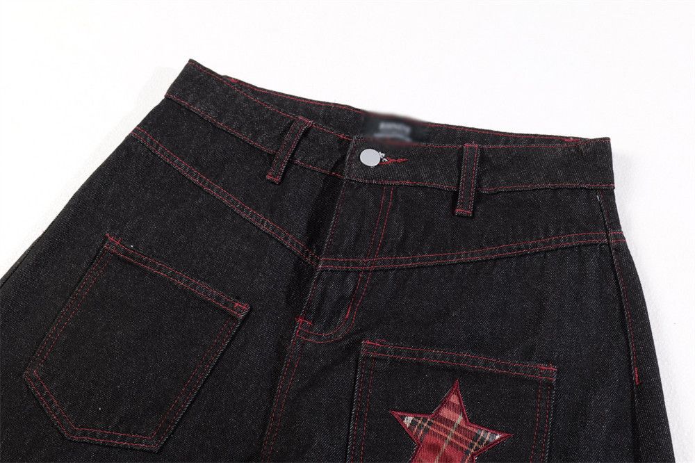 Jean Men's high street embroidered star loose scimitar jeans Size US 32 / EU 48 - 3 Thumbnail