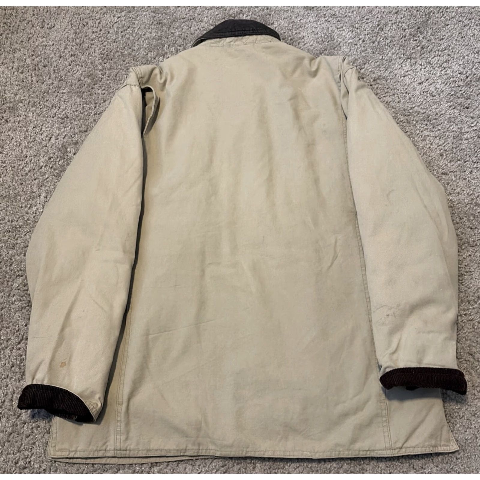 Gap VINTAGE Gap Beige Barn Coat Leather Collar Plaid Lining Adult Small Overcoat Unisex Adults Cotton Coat Mens Womens Size US S / EU 44-46 / 1 - 2 Thumbnail