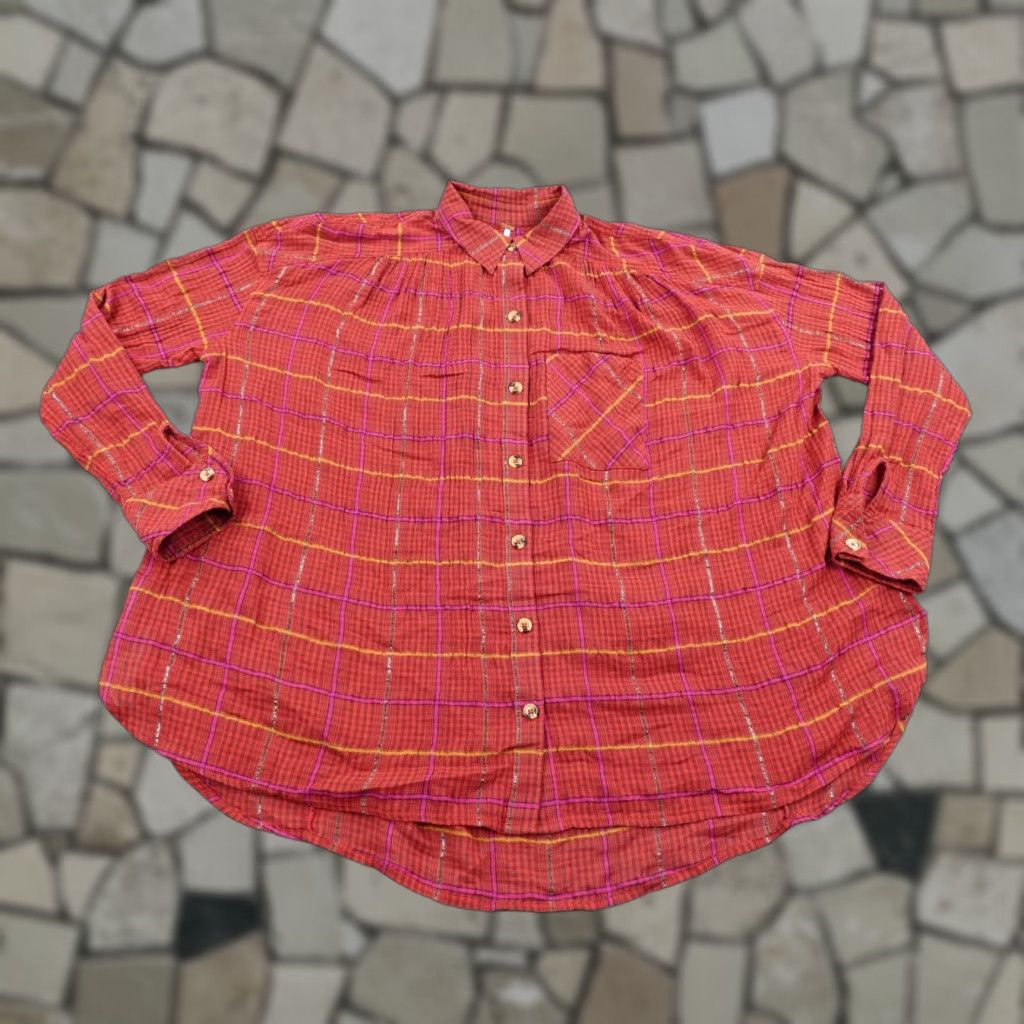 Free People Free People Shirt Womens XS Red Break My Stride Oversized Button Up Top Metallic Size XS / US 0-2 / IT 36-38 - 1 Thumbnail