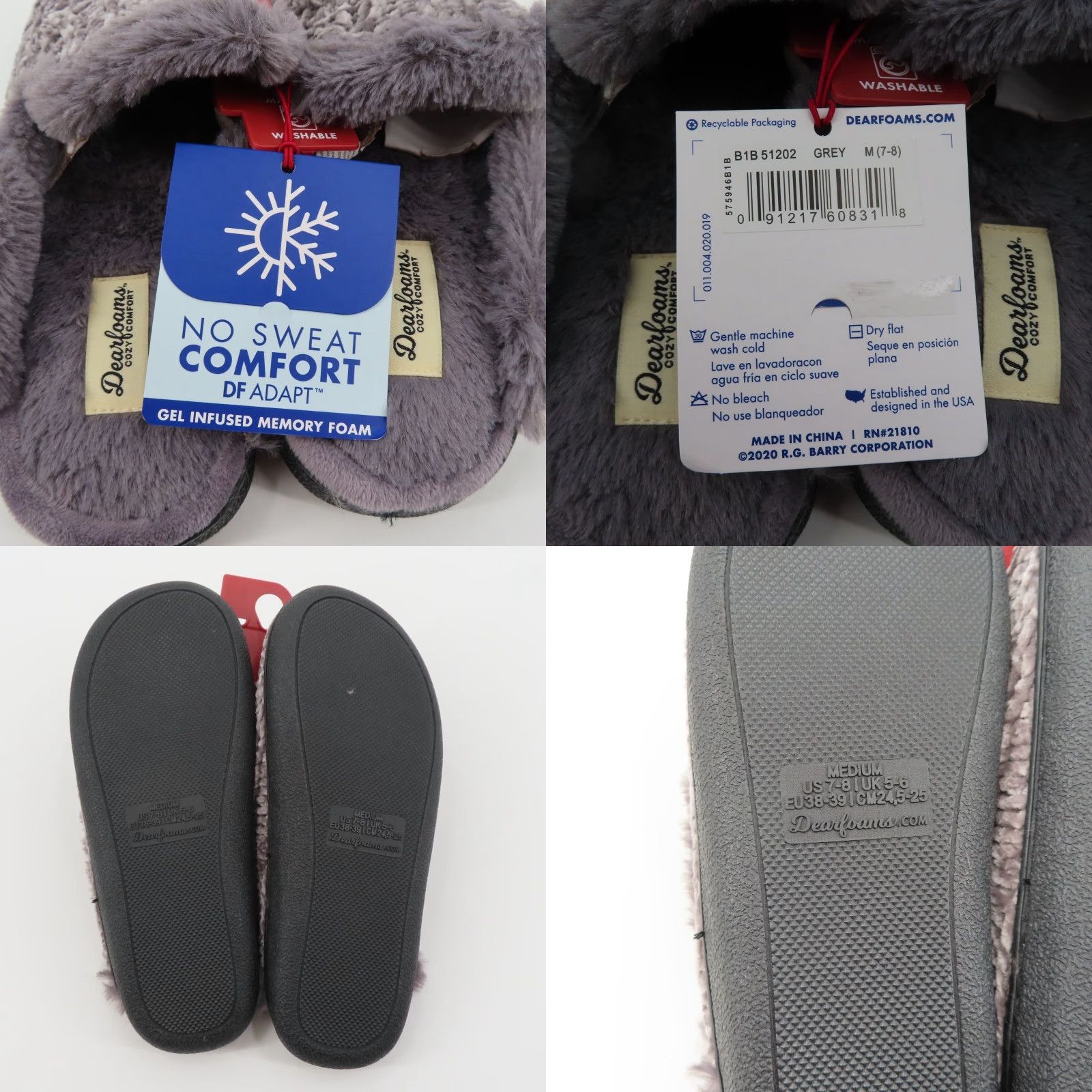 Vintage Dearfoams Women Slipper 7-8 Grey Chenille Cable Knit Faux Fur Slide NEW Size US 7 / IT 37 - 8 Thumbnail