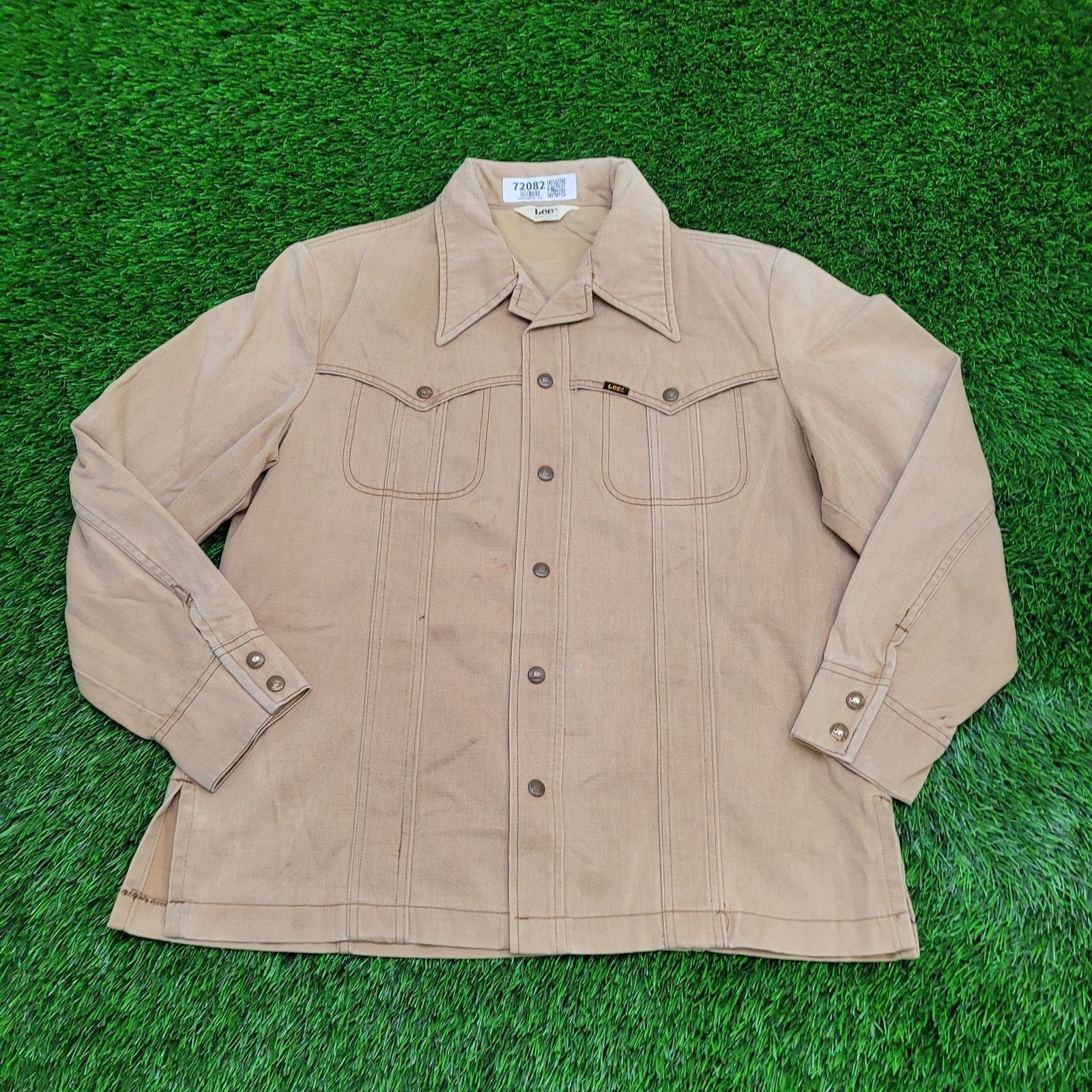 Lee Vintage 60s Lee Snap Button Shirt XL 24x29 Khaki Brown USA Size US XL / EU 56 / 4 - 1 Thumbnail