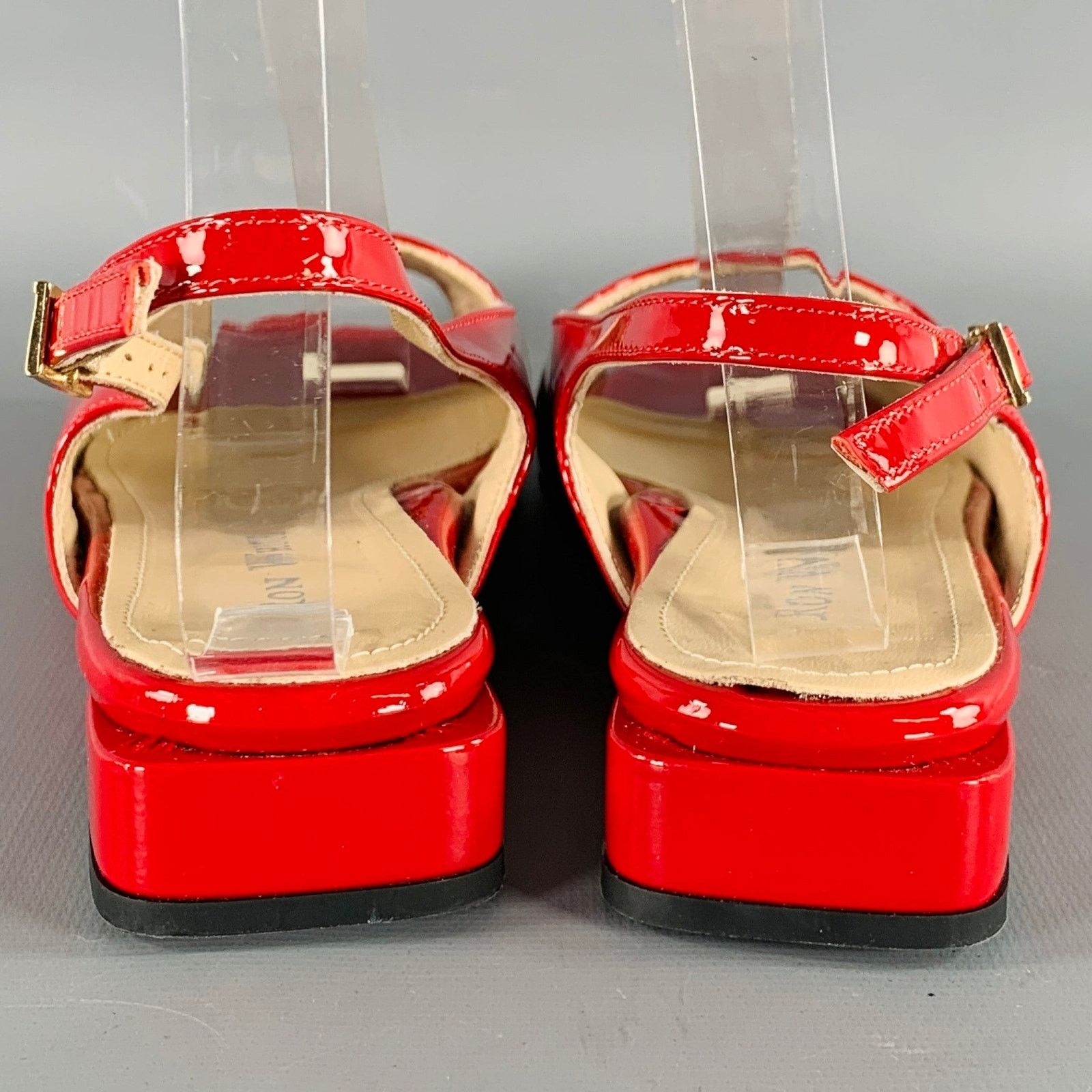 Ron White RON WHITE Size 6.5 Red Patent Leather Slingback Sandals Size US 6.5 / IT 36.5 - 3 Thumbnail