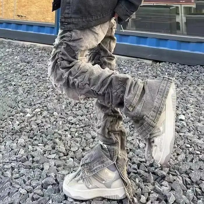 Japanese Brand Black Color Worn Out Pleated Distressed Denim Pant Size US 32 / EU 48 - 3 Thumbnail