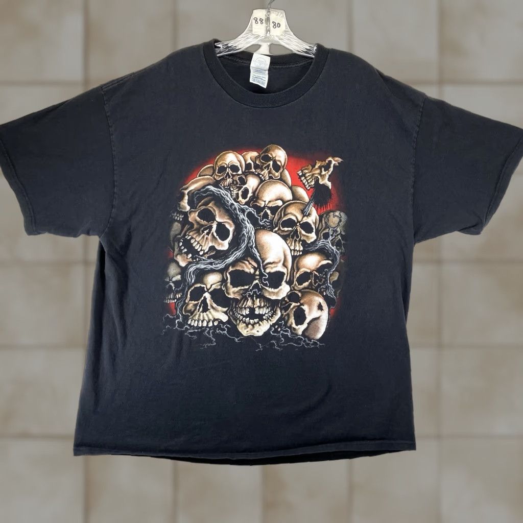 Delta VINTAGE Delta Men’s T-Shirt 2XL Black Skull Graphic Print Gothic Grunge Biker Y2K Size US XXL / EU 58 / 5 - 1 Thumbnail