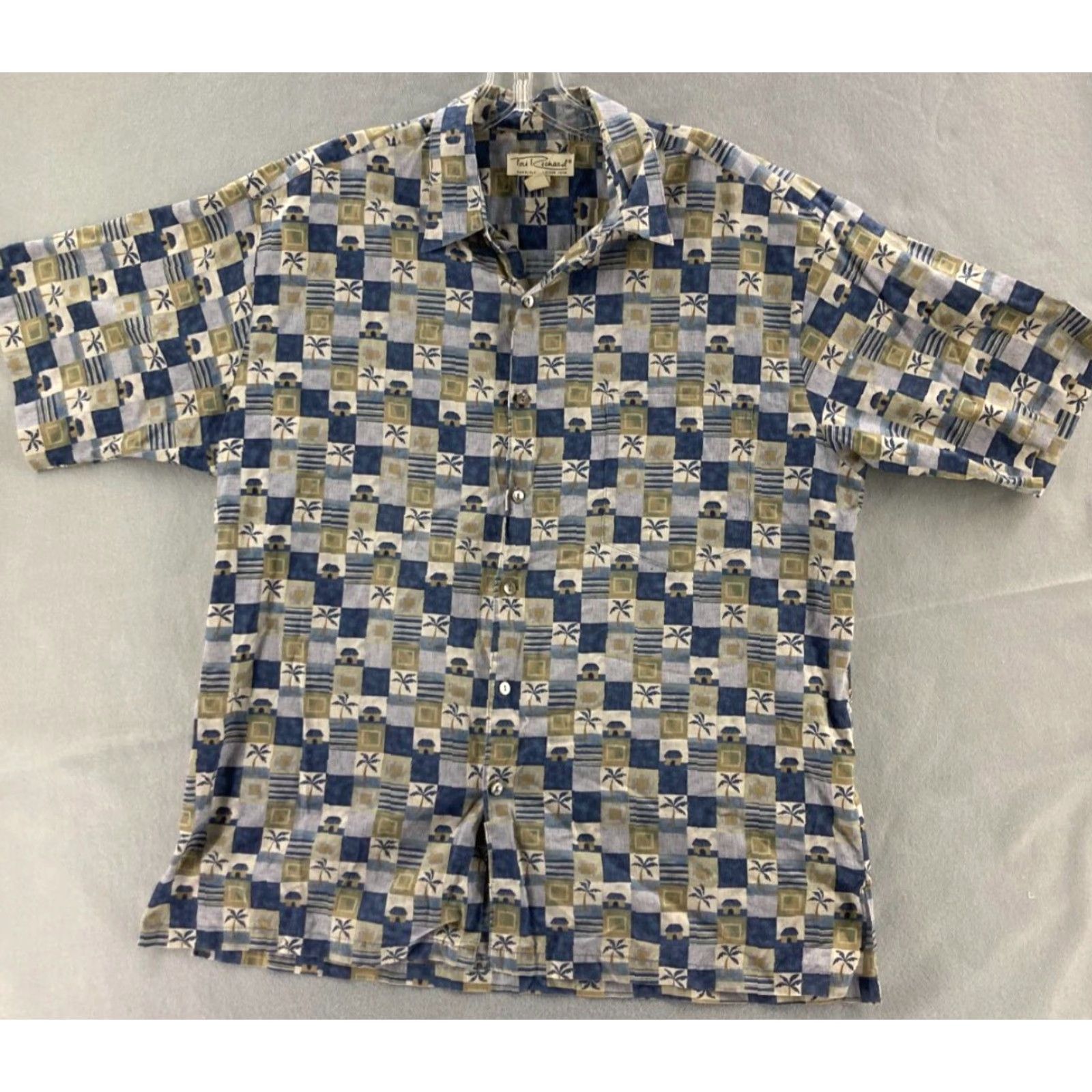 Vintage VINTAGE TORI RICHARDS HONOLULU ALOHA SHIRT Mens Large Palms Huts Checked USA Made Size US L / EU 52-54 / 3 - 2 Thumbnail