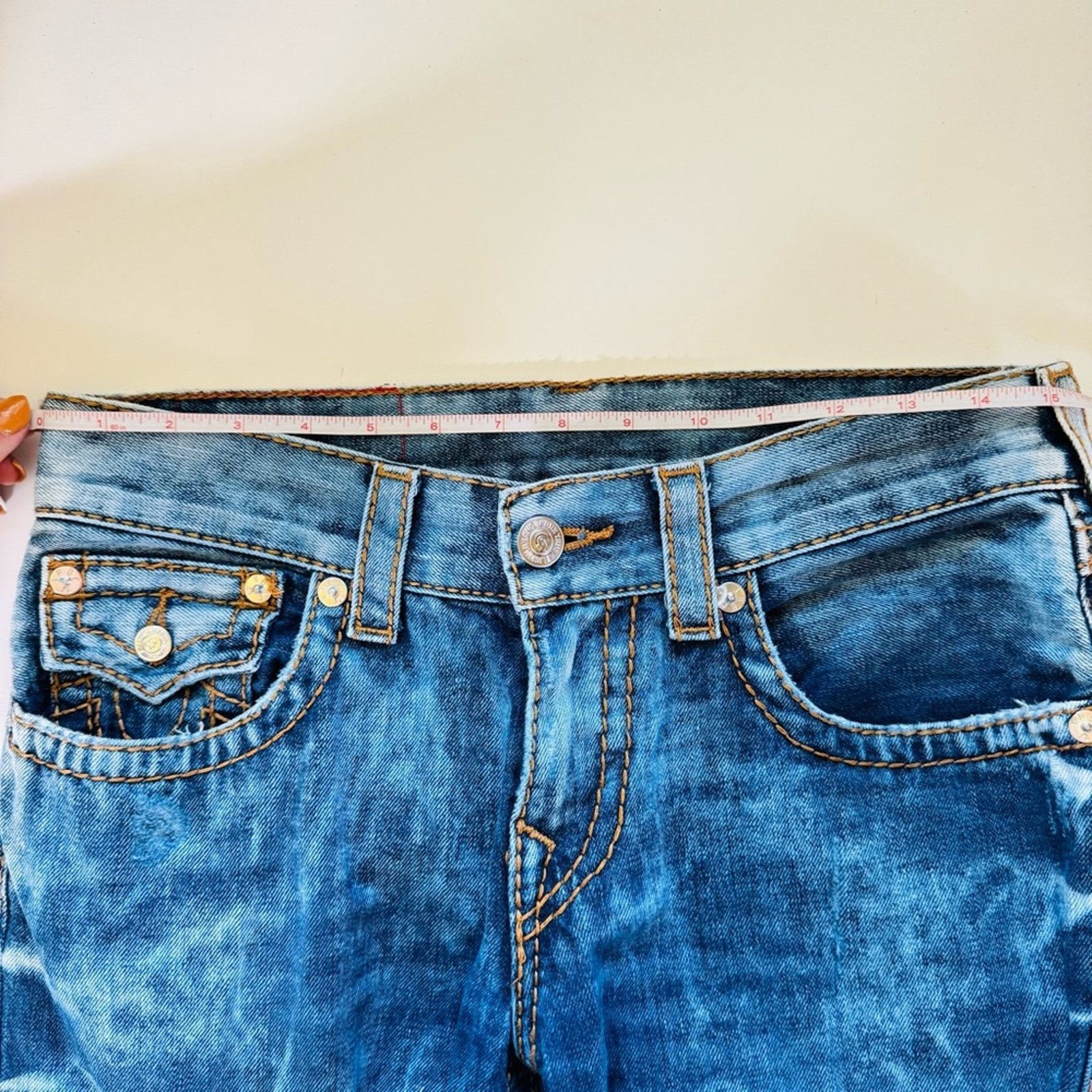 True Religion TRUE RELIGION Blue White Acid Wash Straight Leg Denim Jeans Size US 29 - 12 Thumbnail