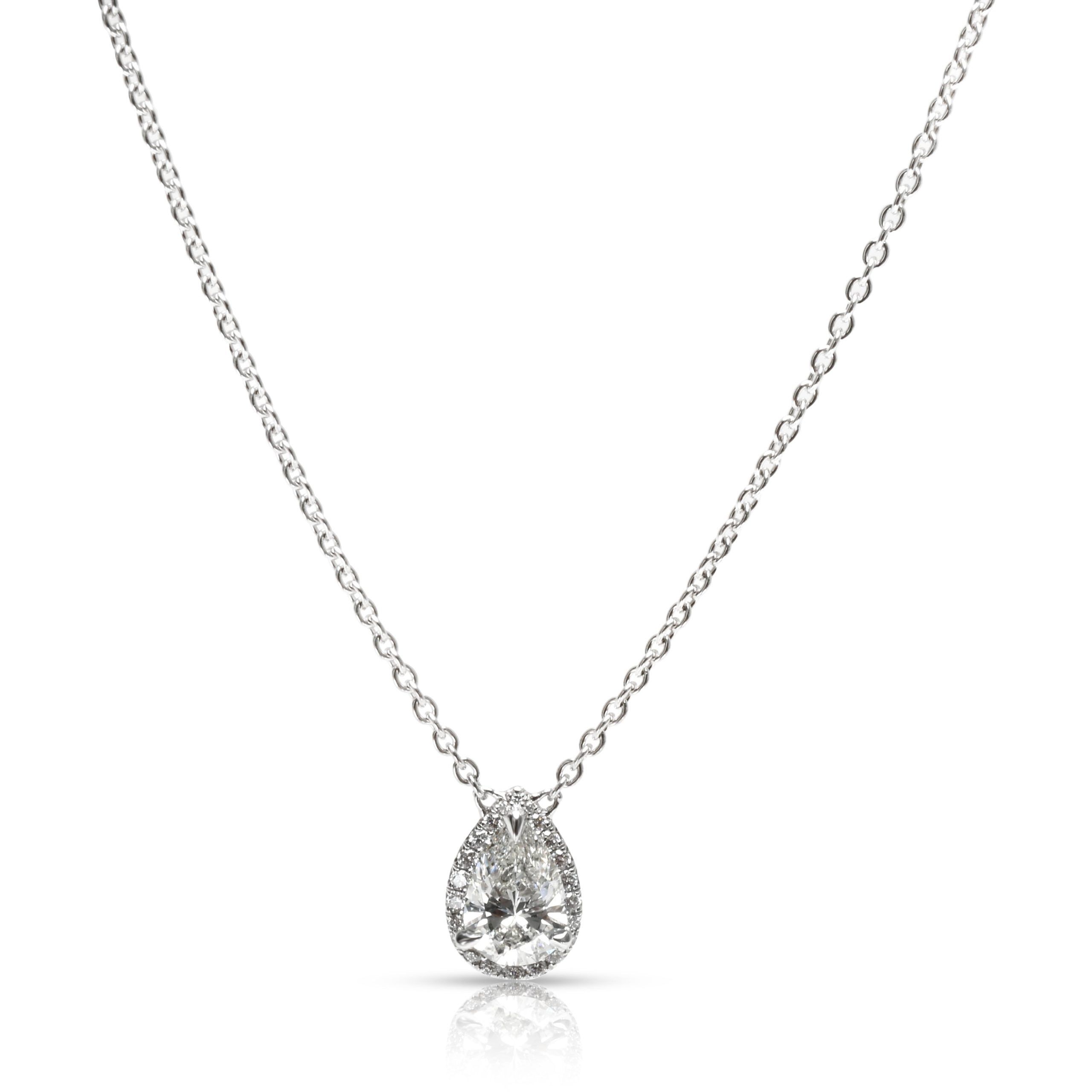 image of Tiffany Co Gia Pear Shape Halo Diamond Pendant In 18K White Gold G Si1 0.83 Ctw, Women's