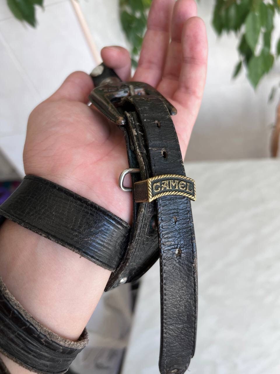 Vintage 90s Camel Vintage Leather Belt Y2K Avant-garde Belt USA Size ONE SIZE - 3 Thumbnail