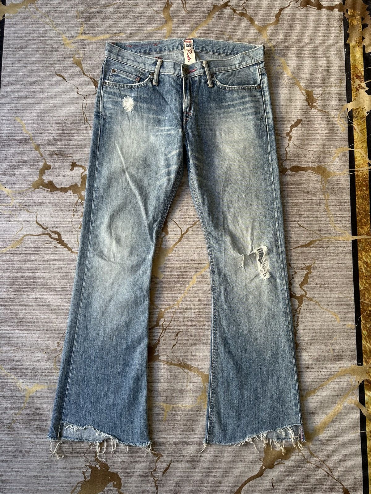 If Six Was Nine FLARE Edwin Miss 503 Rude Distressed Denim Size 30" / US 8 / IT 44 - 3 Thumbnail
