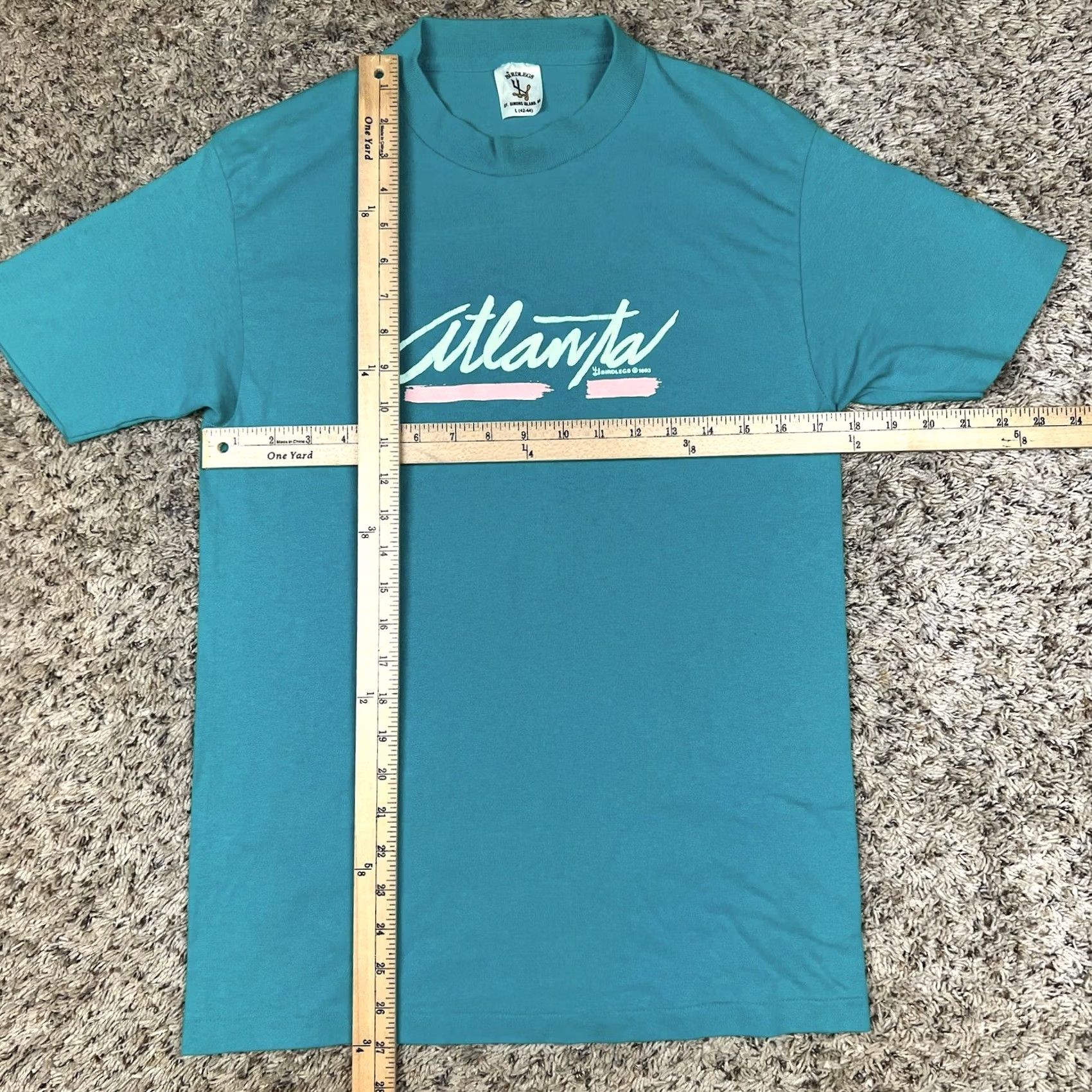 Vintage VINTAGE Atlanta Graphic Blue T-Shirt Large Puff Print USA Birdlegs Unisex Adults 90s Single Stitch Graphic Tee Size US L / EU 52-54 / 3 - 7 Thumbnail