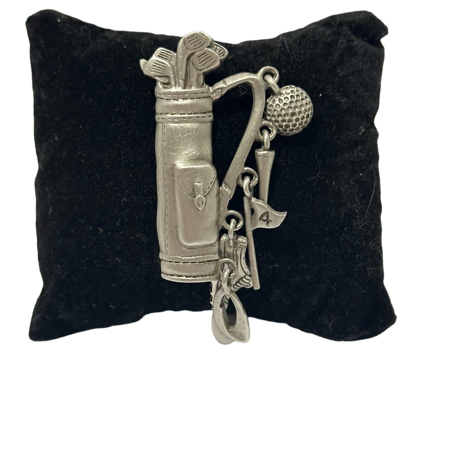 IJJI JJ Signed VTG Pewter Golf Bag w/Dangling Caddy Brooch Pin Size ONE SIZE - 2 Thumbnail