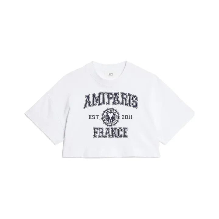 AMI AMIPARIS Logo Print Cropped T-Shirt 0079 Size L / US 10 / IT 46 - 1 Thumbnail