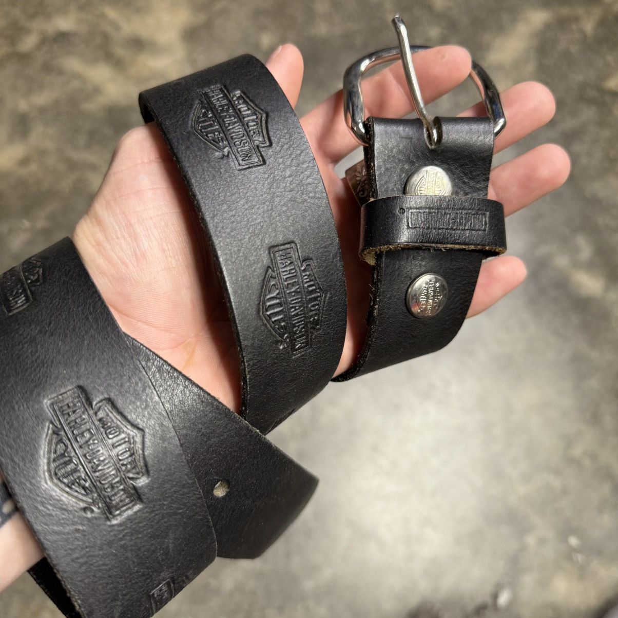 Vintage vintage black leather harley davdison stamped belt Size 34 - 2 Thumbnail