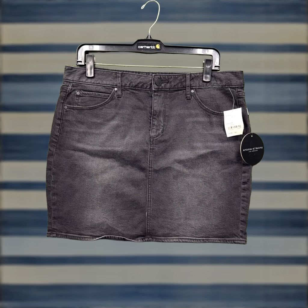 Vintage Articles of Society Skirt Womens 31 Black Denim Mini NWT Short Casual Cotton Blend Button Pockets 90s Bohemian Womens Size 24" / US 00 / IT 34 - 1 Thumbnail