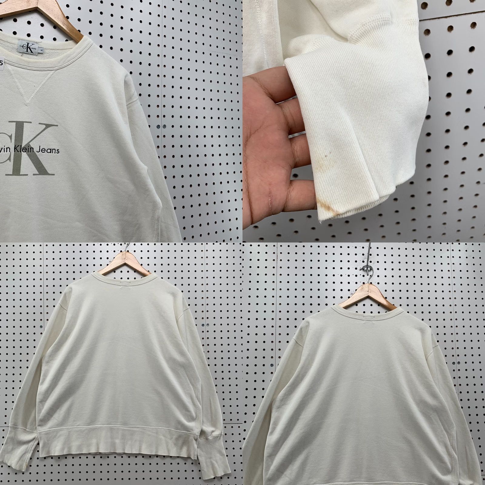 Calvin Klein VINTAGE Calvin Klein Sweatshirt White Gray Spell Out Long Sleeve Mens Medium Size US M / EU 48-50 / 2 - 8 Thumbnail