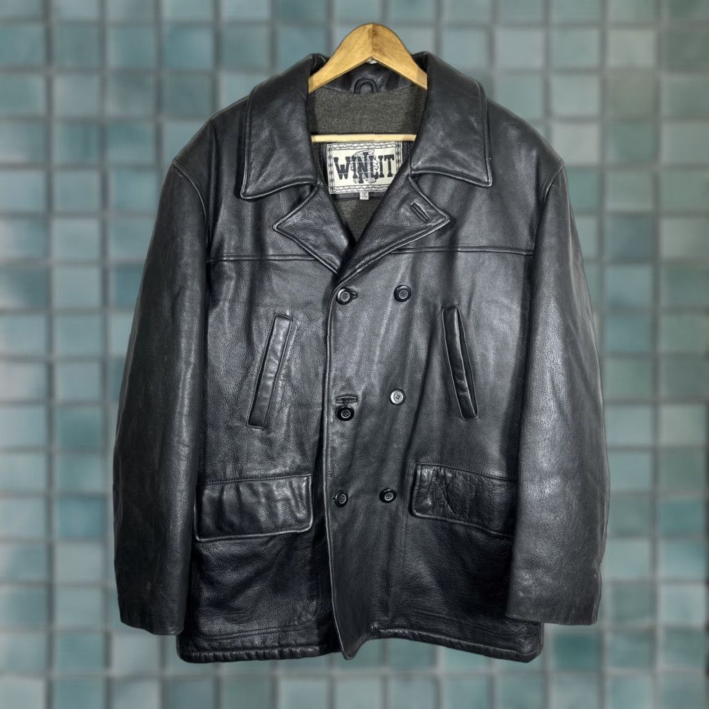 Vintage VINTAGE Winlit Black Mens Leather Jacket Mid-Length Parka Classic Biker 4 Front Pockets 2 Snap 2 Slash Lined Motorcyle Moto Size US M / EU 48-50 / 2 - 1 Thumbnail