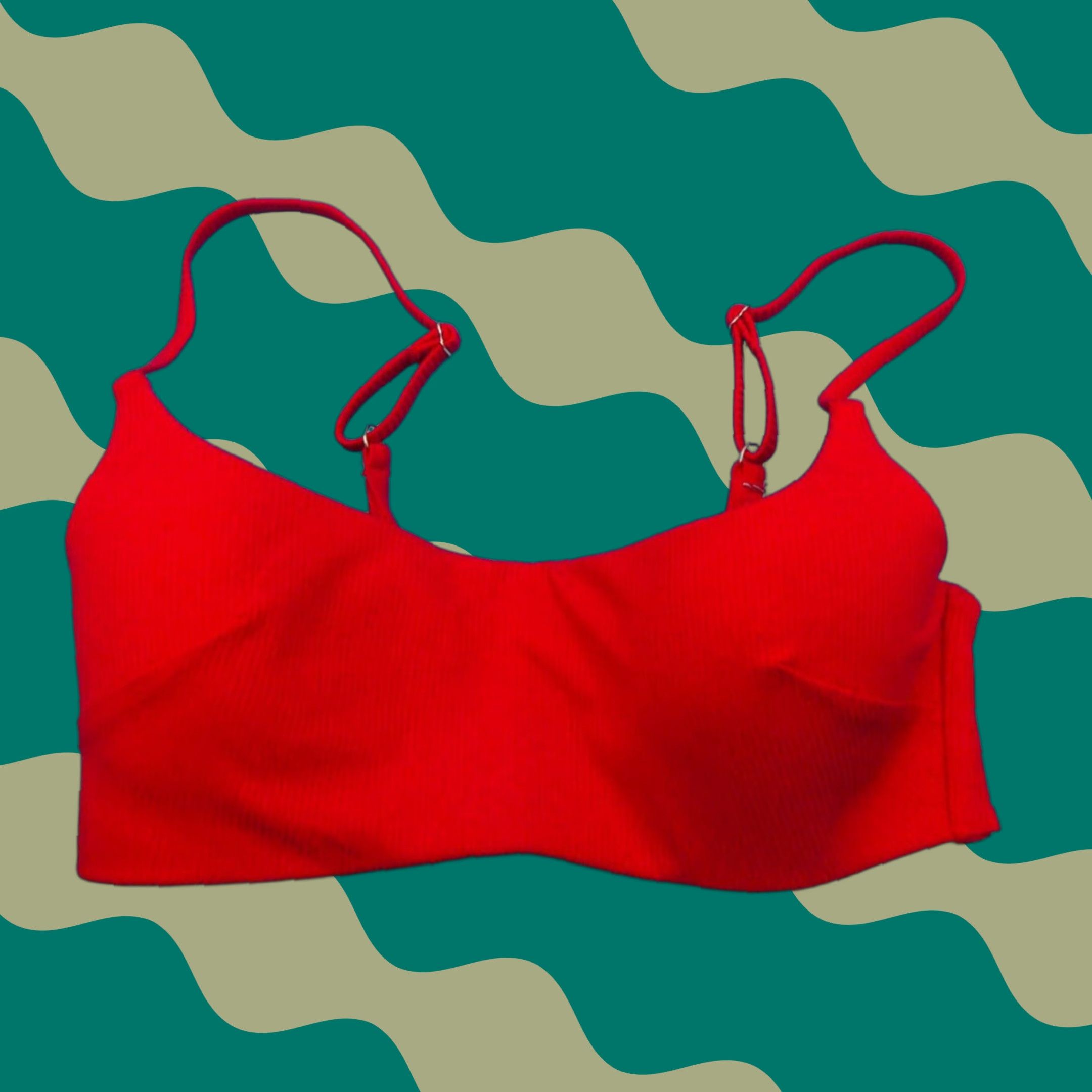 VICtoRIA'S SECRET Bikini Top Red Spaghetti Strap Padded Quick Dry Solid Swimwear Beach Women S