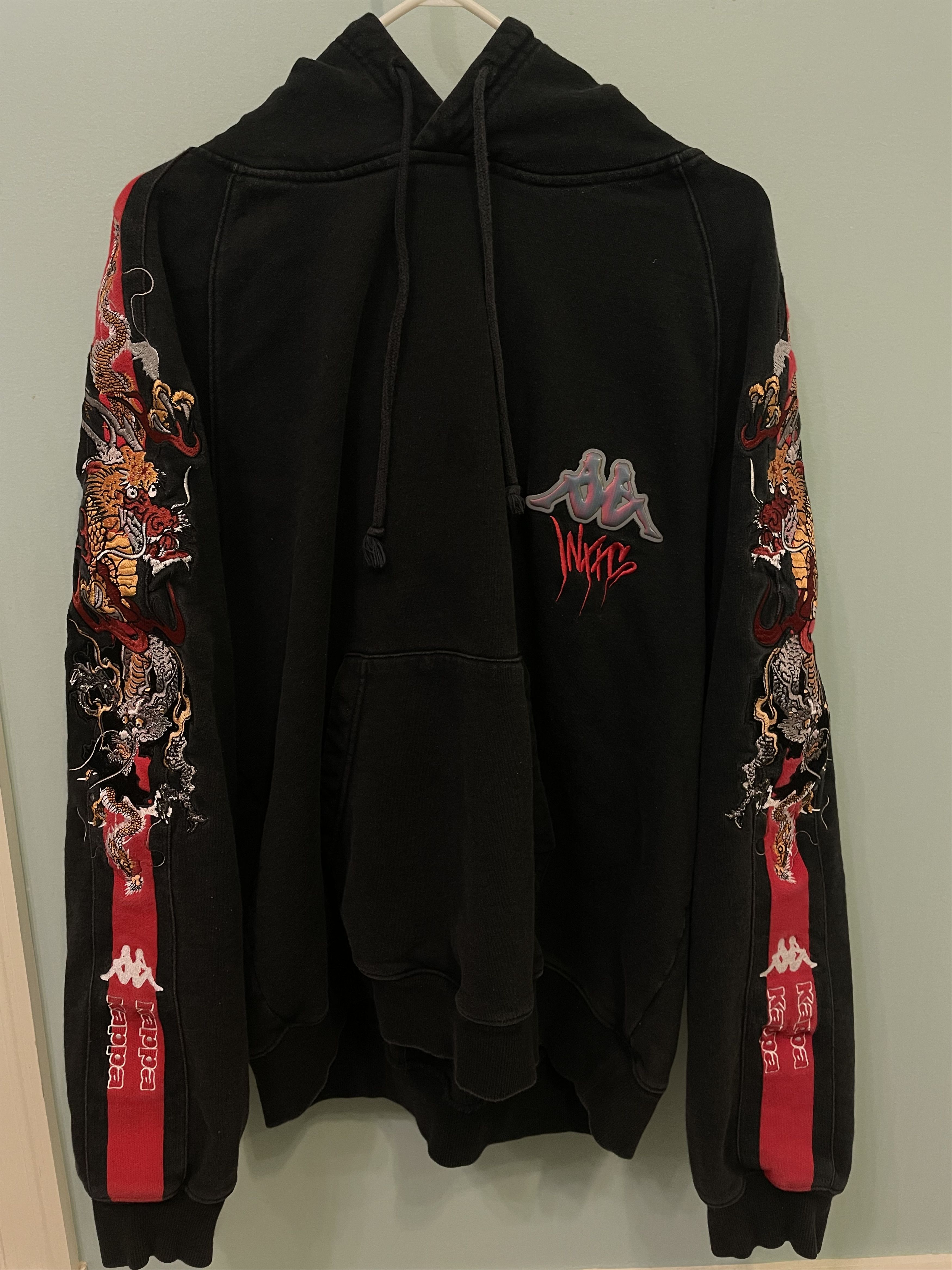 image of Vintage Kappa X Inxx Sports Dragon Embroidered Hoodie in Black/Red, Men's (Size Small)