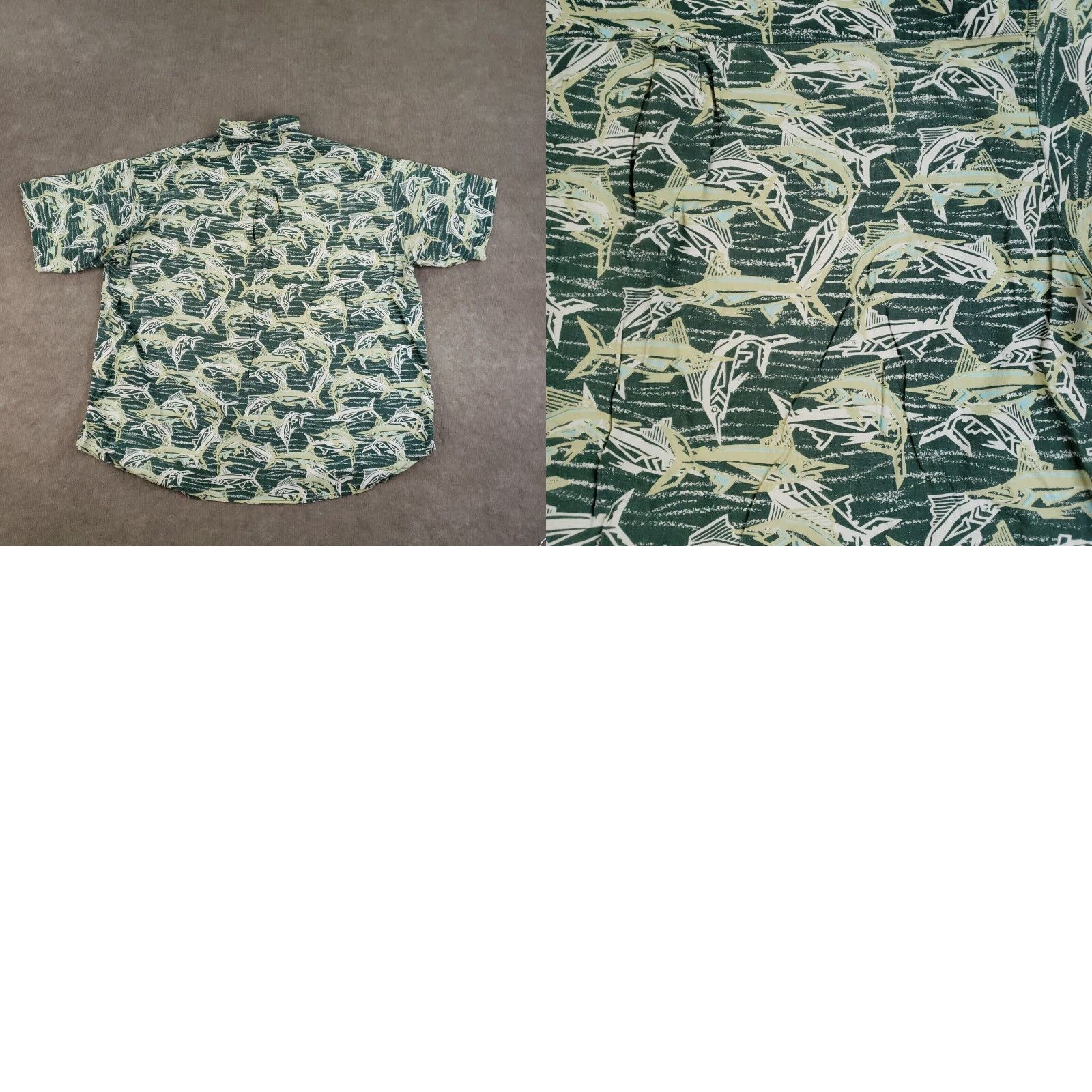 Vintage VINTAGE Columbia Shirt Mens 2XL Green Beige Fish Short Sleeve Button Up Y2K Z Size US XXL / EU 58 / 5 - 9 Thumbnail