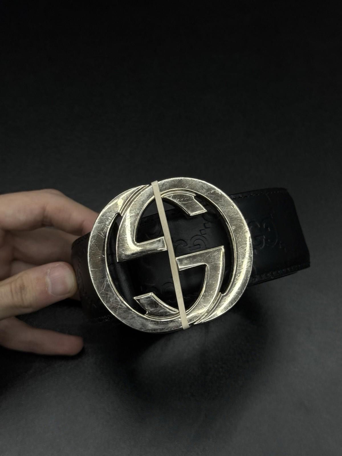 Gucci GG Canvas Wide Leather Belt In Black Size 90/36