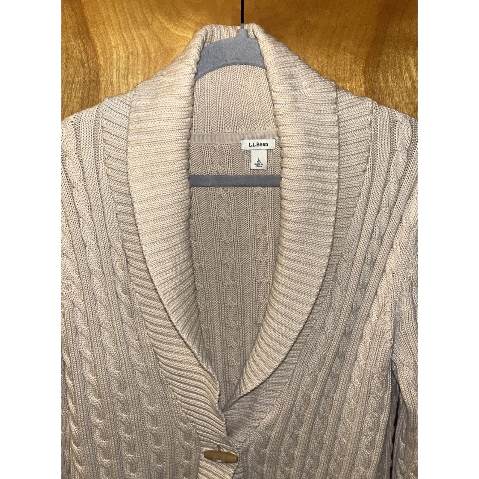Vintage VINTAGE LL Bean Women's Cardigan Sweater 90s Cable Knit Long Sleeve Beige L, Casual, Workwear Size L / US 10 / IT 46 - 2 Thumbnail