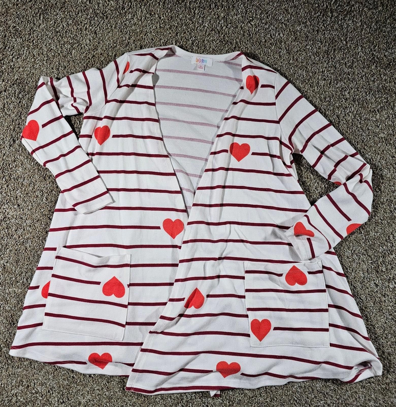 Other Lularoe Women S Open Front Cardigan Sweater White Pink Heart Size S / US 4 / IT 40 - 1 Thumbnail