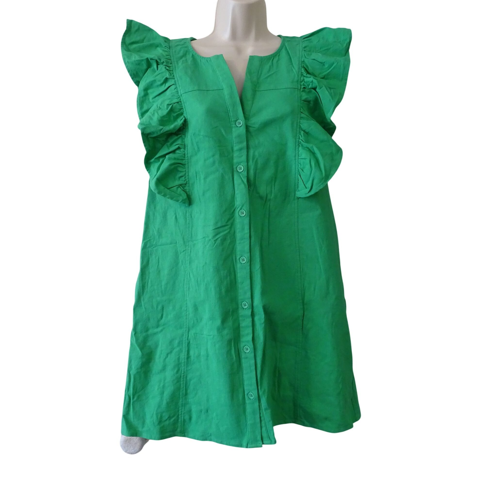 Other Entro Green Ruffle Button Up Shirt Sheath Dress Size M Size M / US 6-8 / IT 42-44 - 1 Thumbnail