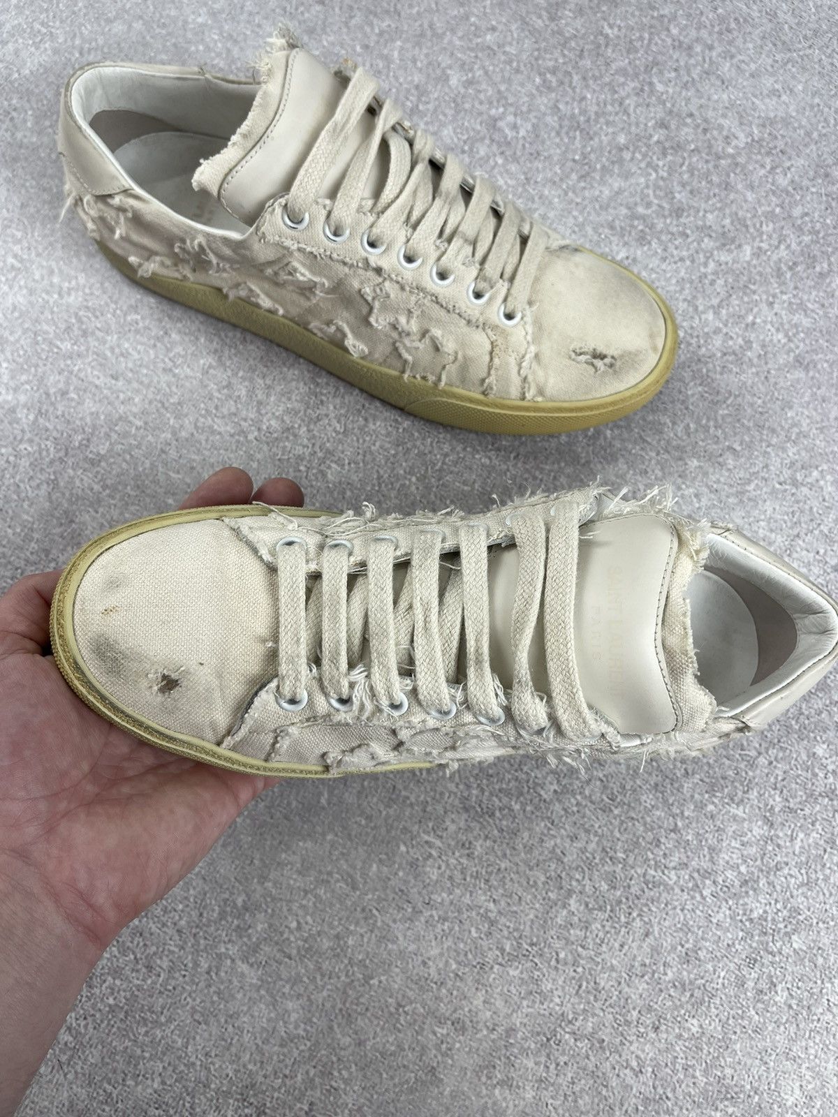 Saint Laurent Paris × Yves Saint Laurent Saint Laurent Paris Distressed Denim Sneakers Size 38 Size US 8 / IT 38 - 16 Thumbnail