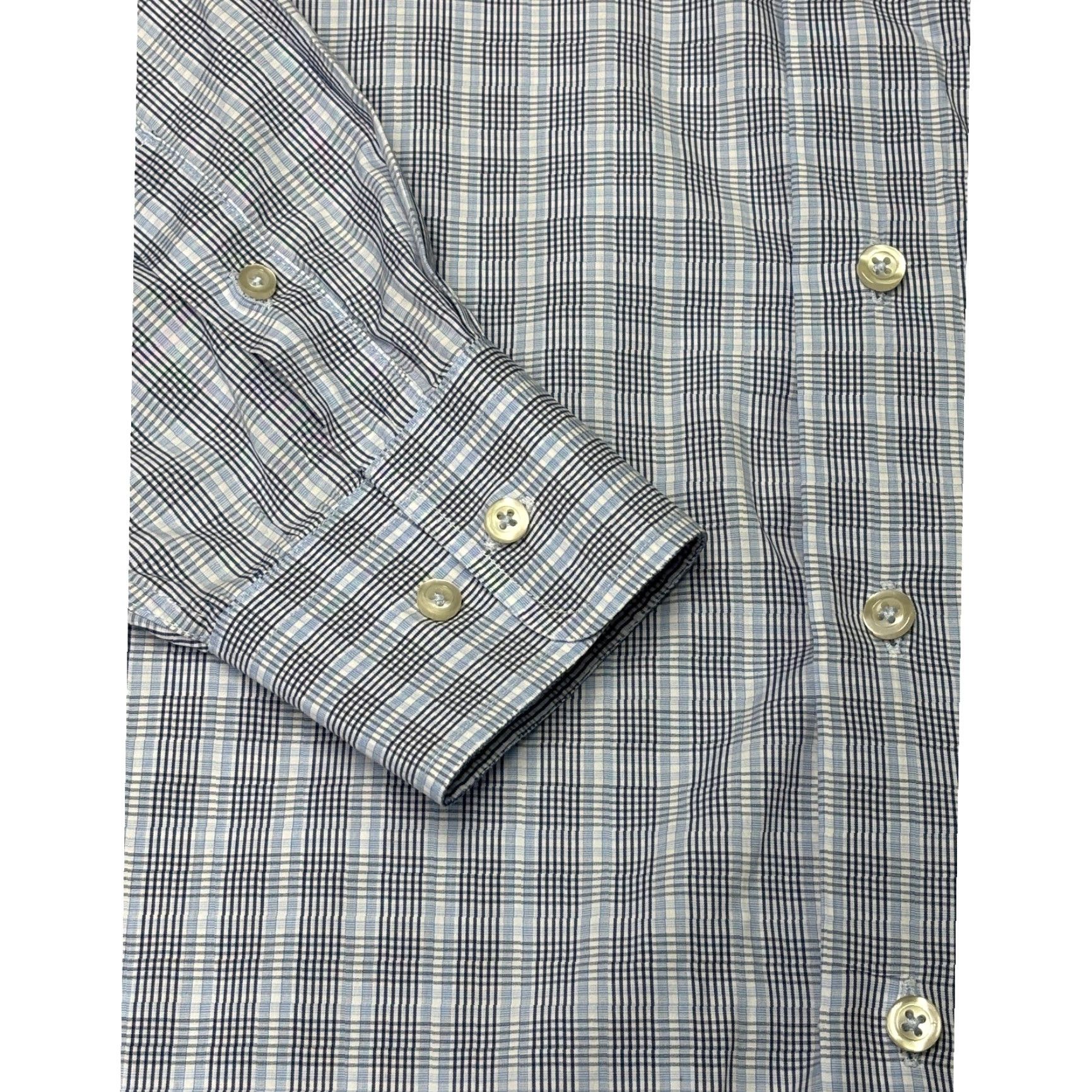 David Donahue David Donahue Shirt Dress Plaid Blue White Button Down Men 16.5 36 37 Cotton Long Sleeve Collar Point Business Casual Mens Size 40R - 3 Thumbnail