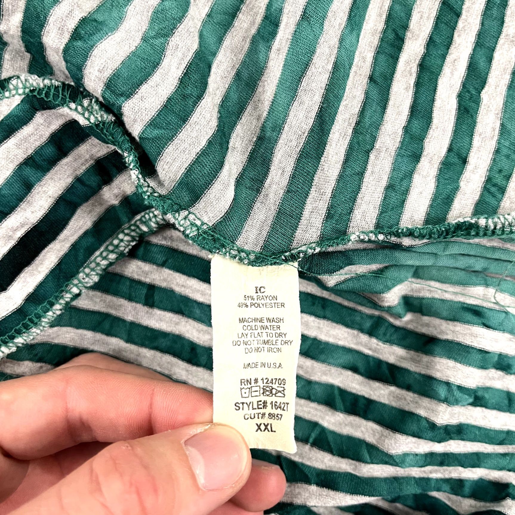 Vintage IC by CONNIE K Womens 2XL Green Gray Striped Tunic Top Asymmetric Pocket Stretch Size XXL / US 16-18 / IT 52-54 - 7 Thumbnail