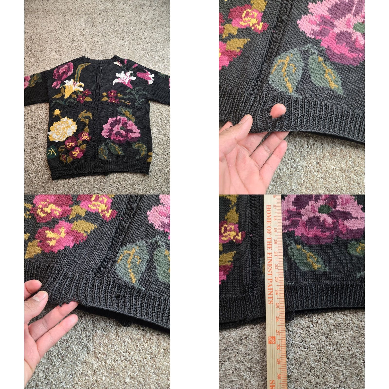 Express VINTAGE Express Cardigan Sweater Womens XS Black Floral Button 90s Crew Neck Raglan Long Sleeve Cotton Ramie Knit Shirt Size XS / US 0-2 / IT 36-38 - 8 Thumbnail