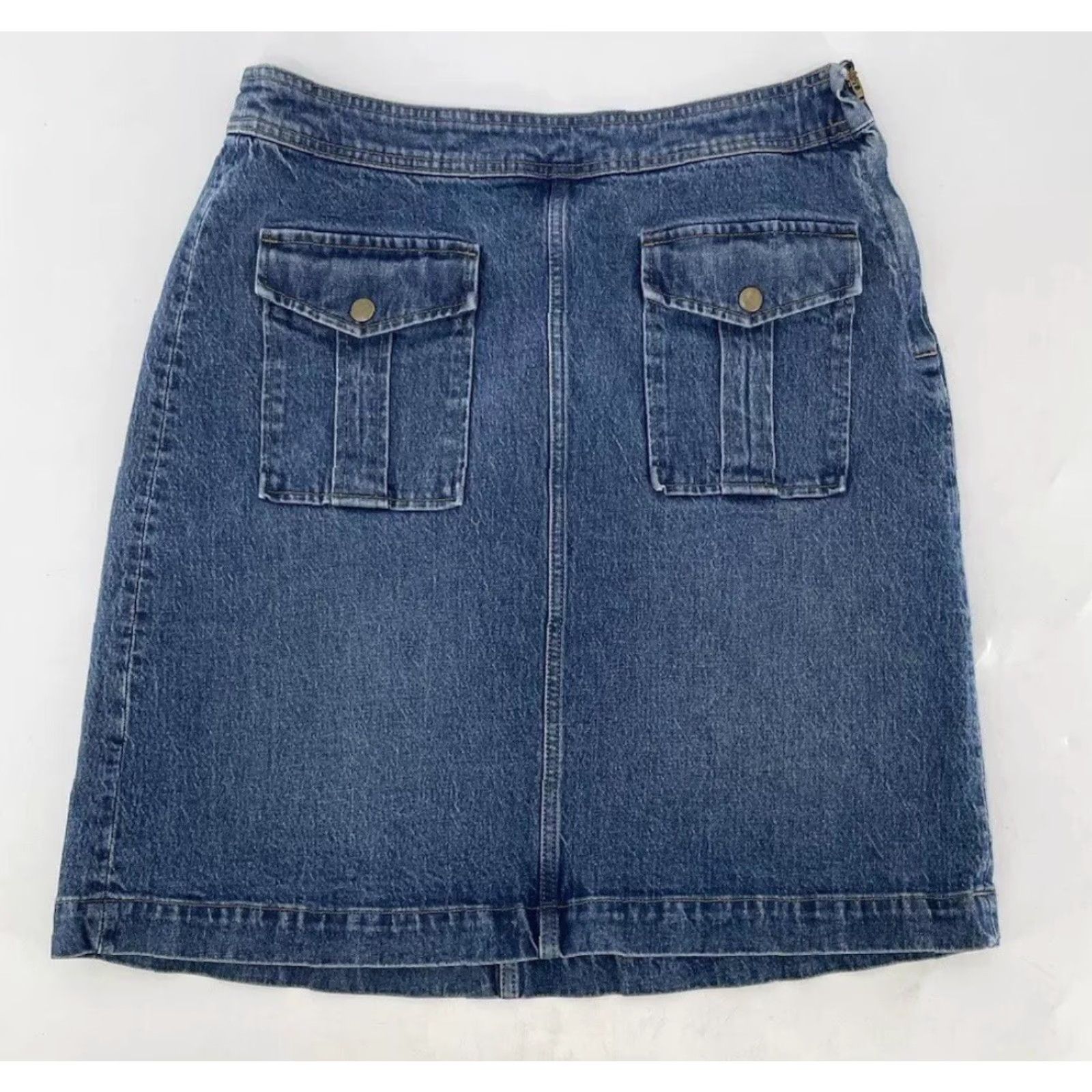 J.Crew VINTAGE J.Crew Skirt Cargo Front Pockets Denim Blue 30 Y2K Vibes 90s Bohemian Women Knee Length Pencil Rise High Style Straight & Pencil Size 30" / US 8 / IT 44 - 2 Thumbnail