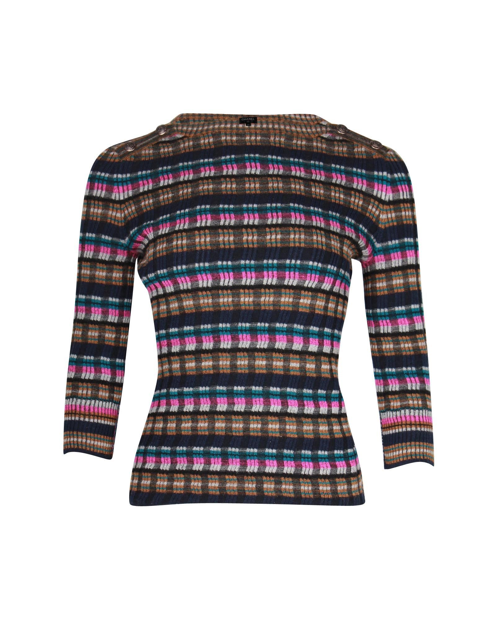 Image of Chanel Multicolor Striped Wool Sweater, Women's (Size XS)