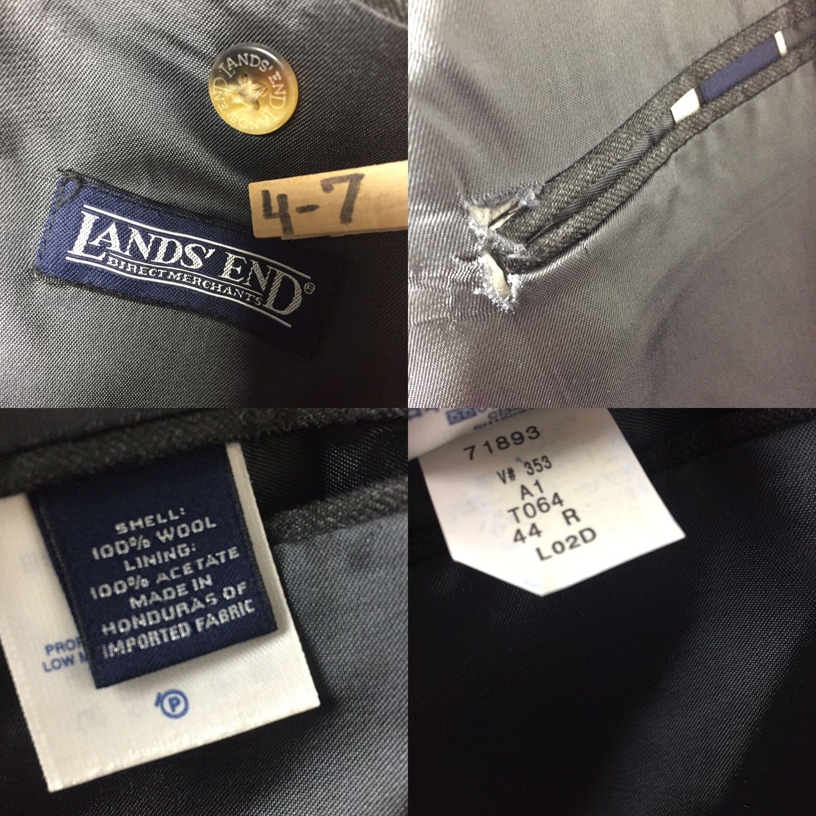 Lands' End Lands' End Blazer Mens 44 Gray Wool 2-Button Single-Breasted Notch Lapel Jacket Coat Business Regular Size 44 Mens Gray Wool Blazer Size 44R - 8 Thumbnail