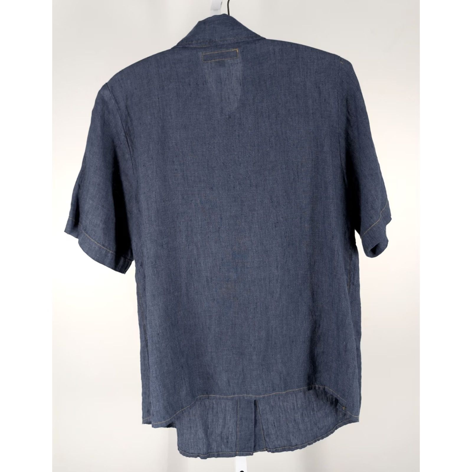 FLAX Flax Linen Shirt Button-Up Indigo Blue Short Sleeve Denim Look Lithuania S Women’s Bohemian Chambray Effect Casual Shirts Size S / US 4 / IT 40 - 3 Thumbnail
