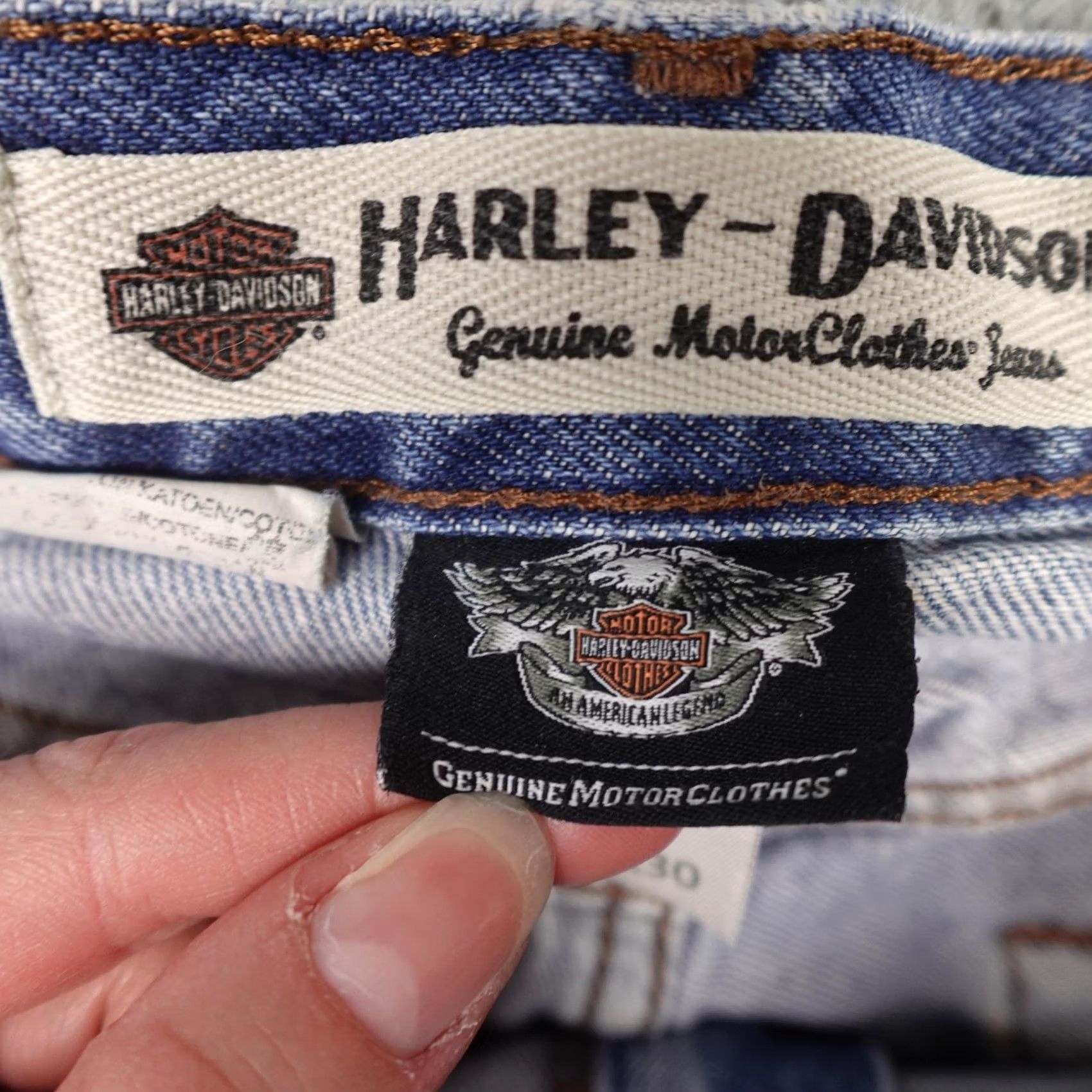 Harley Davidson Harley-Davidson Jeans Mens Blue Denim Straight Leg Shield 36x30 Biker Motorcycle Retro Size US 36 / EU 52 - 4 Thumbnail